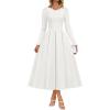 imageZESICA Womens Long Sleeve Midi Dresses 2025 Fall Elegant Crewneck Swing A Line Wedding Guest Party Dress with PocketsWhite