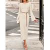 imageZESICA Fall Dresses for Women 2025 Elegant Classy Long Sleeve Business Casual Bodycon Slit Midi Dress with BeltApricot