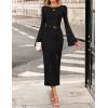 imageZESICA Fall Dresses for Women 2025 Elegant Classy Long Sleeve Business Casual Bodycon Slit Midi Dress with BeltBlack
