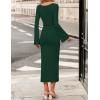 imageZESICA Fall Dresses for Women 2025 Elegant Classy Long Sleeve Business Casual Bodycon Slit Midi Dress with BeltDarkgreen