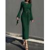 imageZESICA Fall Dresses for Women 2025 Elegant Classy Long Sleeve Business Casual Bodycon Slit Midi Dress with BeltDarkgreen