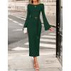 imageZESICA Fall Dresses for Women 2025 Elegant Classy Long Sleeve Business Casual Bodycon Slit Midi Dress with BeltDarkgreen