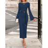 imageZESICA Fall Dresses for Women 2025 Elegant Classy Long Sleeve Business Casual Bodycon Slit Midi Dress with BeltNavy