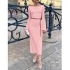 imageZESICA Fall Dresses for Women 2025 Elegant Classy Long Sleeve Business Casual Bodycon Slit Midi Dress with BeltPink