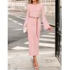 imageZESICA Fall Dresses for Women 2025 Elegant Classy Long Sleeve Business Casual Bodycon Slit Midi Dress with BeltPink