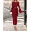 imageZESICA Fall Dresses for Women 2025 Elegant Classy Long Sleeve Business Casual Bodycon Slit Midi Dress with BeltWine