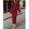 imageZESICA Fall Dresses for Women 2025 Elegant Classy Long Sleeve Business Casual Bodycon Slit Midi Dress with BeltWine