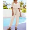 imageZESICA One Piece Jumpsuits for Women Summer Casual Short Sleeve V Neck Overalls Drawstring Waist Romper with PocketsApricot