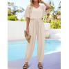 imageZESICA One Piece Jumpsuits for Women Summer Casual Short Sleeve V Neck Overalls Drawstring Waist Romper with PocketsApricot