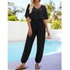 imageZESICA One Piece Jumpsuits for Women Summer Casual Short Sleeve V Neck Overalls Drawstring Waist Romper with PocketsBlack