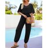 imageZESICA One Piece Jumpsuits for Women Summer Casual Short Sleeve V Neck Overalls Drawstring Waist Romper with PocketsBlack