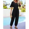 imageZESICA One Piece Jumpsuits for Women Summer Casual Short Sleeve V Neck Overalls Drawstring Waist Romper with PocketsBlack