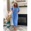 imageZESICA One Piece Jumpsuits for Women Summer Casual Short Sleeve V Neck Overalls Drawstring Waist Romper with PocketsBlue