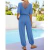 imageZESICA One Piece Jumpsuits for Women Summer Casual Short Sleeve V Neck Overalls Drawstring Waist Romper with PocketsBlue