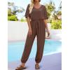 imageZESICA One Piece Jumpsuits for Women Summer Casual Short Sleeve V Neck Overalls Drawstring Waist Romper with PocketsCoffee