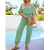 imageZESICA One Piece Jumpsuits for Women Summer Casual Short Sleeve V Neck Overalls Drawstring Waist Romper with PocketsGreen