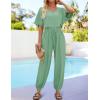imageZESICA One Piece Jumpsuits for Women Summer Casual Short Sleeve V Neck Overalls Drawstring Waist Romper with PocketsGreen