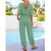 imageZESICA One Piece Jumpsuits for Women Summer Casual Short Sleeve V Neck Overalls Drawstring Waist Romper with PocketsGreen