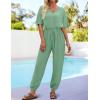 imageZESICA One Piece Jumpsuits for Women Summer Casual Short Sleeve V Neck Overalls Drawstring Waist Romper with PocketsGreen