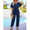 imageZESICA One Piece Jumpsuits for Women Summer Casual Short Sleeve V Neck Overalls Drawstring Waist Romper with PocketsNavy