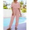imageZESICA One Piece Jumpsuits for Women Summer Casual Short Sleeve V Neck Overalls Drawstring Waist Romper with PocketsPink