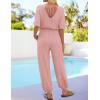 imageZESICA One Piece Jumpsuits for Women Summer Casual Short Sleeve V Neck Overalls Drawstring Waist Romper with PocketsPink