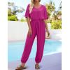 imageZESICA One Piece Jumpsuits for Women Summer Casual Short Sleeve V Neck Overalls Drawstring Waist Romper with PocketsRose