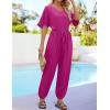 imageZESICA One Piece Jumpsuits for Women Summer Casual Short Sleeve V Neck Overalls Drawstring Waist Romper with PocketsRose