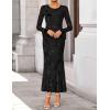 imageZESICA Womens 2025 Bell Long Sleeve Floral Maxi Dress Fall Fashion Bodycon Mesh Wedding Guest Cocktail Party DressesBlack