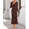 imageZESICA Womens 2025 Bell Long Sleeve Floral Maxi Dress Fall Fashion Bodycon Mesh Wedding Guest Cocktail Party DressesCoffee