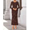 imageZESICA Womens 2025 Bell Long Sleeve Floral Maxi Dress Fall Fashion Bodycon Mesh Wedding Guest Cocktail Party DressesCoffee
