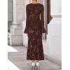 imageZESICA Womens 2025 Bell Long Sleeve Floral Maxi Dress Fall Fashion Bodycon Mesh Wedding Guest Cocktail Party DressesCoffee