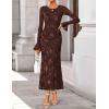 imageZESICA Womens 2025 Bell Long Sleeve Floral Maxi Dress Fall Fashion Bodycon Mesh Wedding Guest Cocktail Party DressesCoffee