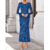 imageZESICA Womens 2025 Bell Long Sleeve Floral Maxi Dress Fall Fashion Bodycon Mesh Wedding Guest Cocktail Party DressesDarkblue
