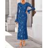 imageZESICA Womens 2025 Bell Long Sleeve Floral Maxi Dress Fall Fashion Bodycon Mesh Wedding Guest Cocktail Party DressesDarkblue