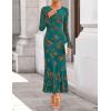 imageZESICA Womens 2025 Bell Long Sleeve Floral Maxi Dress Fall Fashion Bodycon Mesh Wedding Guest Cocktail Party DressesDarkgreen