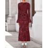 imageZESICA Womens 2025 Bell Long Sleeve Floral Maxi Dress Fall Fashion Bodycon Mesh Wedding Guest Cocktail Party DressesWine