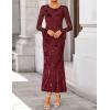imageZESICA Womens 2025 Bell Long Sleeve Floral Maxi Dress Fall Fashion Bodycon Mesh Wedding Guest Cocktail Party DressesWine