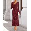 imageZESICA Womens 2025 Bell Long Sleeve Floral Maxi Dress Fall Fashion Bodycon Mesh Wedding Guest Cocktail Party DressesWine