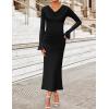 imageZESICA Womens 2025 Fall Long Sleeve Ruched Bodycon Maxi Dress Cowl Neck Back Slit Knit Wedding Guest Cocktail Party DressesBlack
