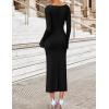 imageZESICA Womens 2025 Fall Long Sleeve Ruched Bodycon Maxi Dress Cowl Neck Back Slit Knit Wedding Guest Cocktail Party DressesBlack