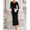imageZESICA Womens 2025 Fall Long Sleeve Ruched Bodycon Maxi Dress Cowl Neck Back Slit Knit Wedding Guest Cocktail Party DressesBlack