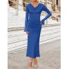 imageZESICA Womens 2025 Fall Long Sleeve Ruched Bodycon Maxi Dress Cowl Neck Back Slit Knit Wedding Guest Cocktail Party DressesBlue
