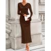 imageZESICA Womens 2025 Fall Long Sleeve Ruched Bodycon Maxi Dress Cowl Neck Back Slit Knit Wedding Guest Cocktail Party DressesBrown