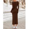 imageZESICA Womens 2025 Fall Long Sleeve Ruched Bodycon Maxi Dress Cowl Neck Back Slit Knit Wedding Guest Cocktail Party DressesBrown