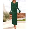 imageZESICA Womens 2025 Fall Long Sleeve Ruched Bodycon Maxi Dress Cowl Neck Back Slit Knit Wedding Guest Cocktail Party DressesDark Green