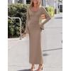 imageZESICA Womens 2025 Fall Long Sleeve Ruched Bodycon Maxi Dress Cowl Neck Back Slit Knit Wedding Guest Cocktail Party DressesKhaki