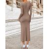 imageZESICA Womens 2025 Fall Long Sleeve Ruched Bodycon Maxi Dress Cowl Neck Back Slit Knit Wedding Guest Cocktail Party DressesKhaki