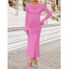 imageZESICA Womens 2025 Fall Long Sleeve Ruched Bodycon Maxi Dress Cowl Neck Back Slit Knit Wedding Guest Cocktail Party DressesPink