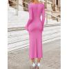 imageZESICA Womens 2025 Fall Long Sleeve Ruched Bodycon Maxi Dress Cowl Neck Back Slit Knit Wedding Guest Cocktail Party DressesPink